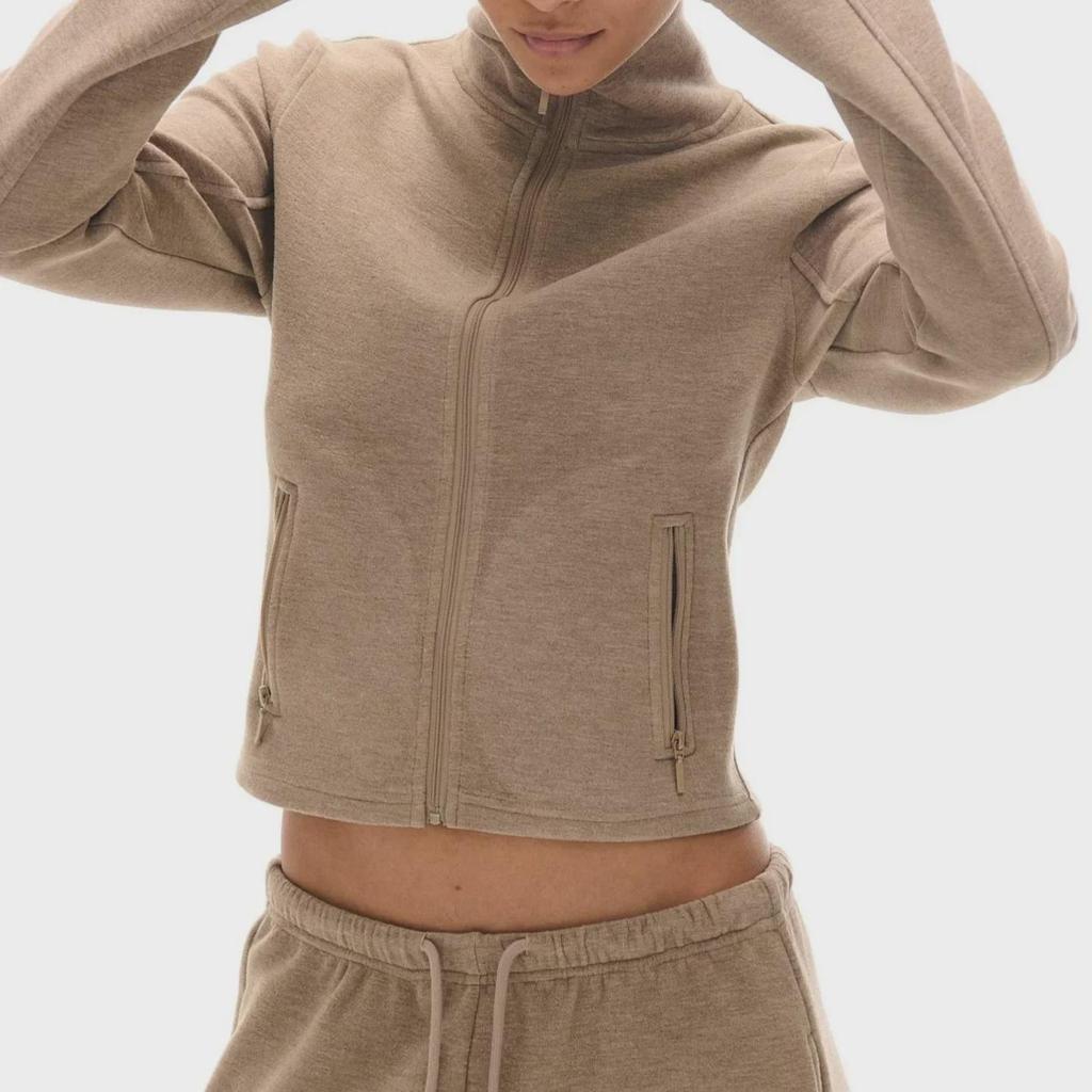 Retro Amerykański Zestaw: Bluza Rozpinana z Zamkiem i Wysokim Dekoltem & Zwężane Spodnie Dresowe z Bananowym Wzorem