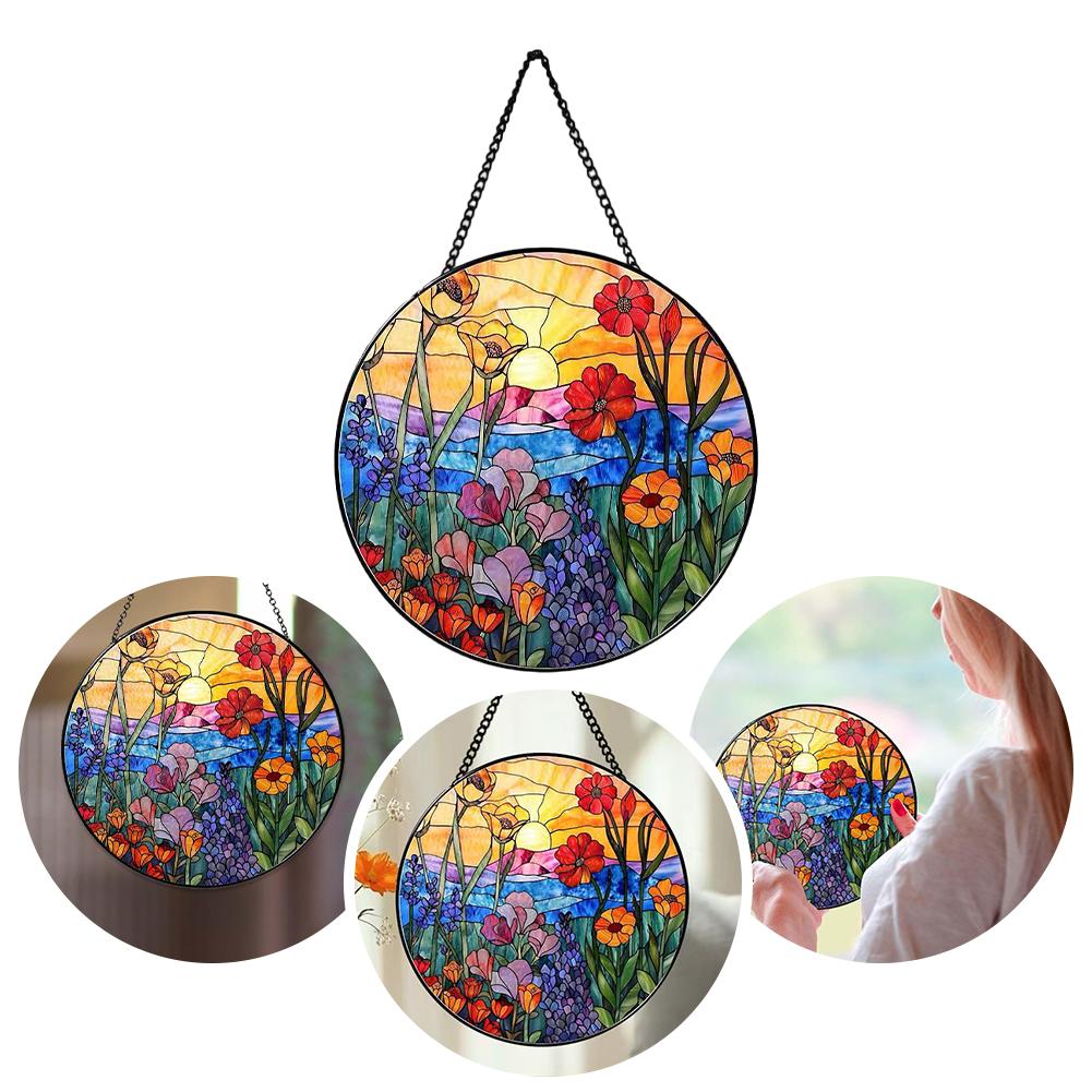 Wildblumen Hängeschmuck Buntglas Hängeanhänger Fensterhänger für das Außenfenster zu Hause für Fenster Tür