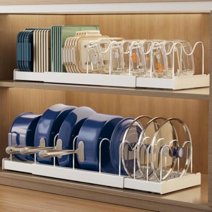 

2 Pack Expandable Food Storage Container Lid Organizers 22 Pots and Pans Organizer Under Cabinet with 9 Adjustable Dividers Pot United States