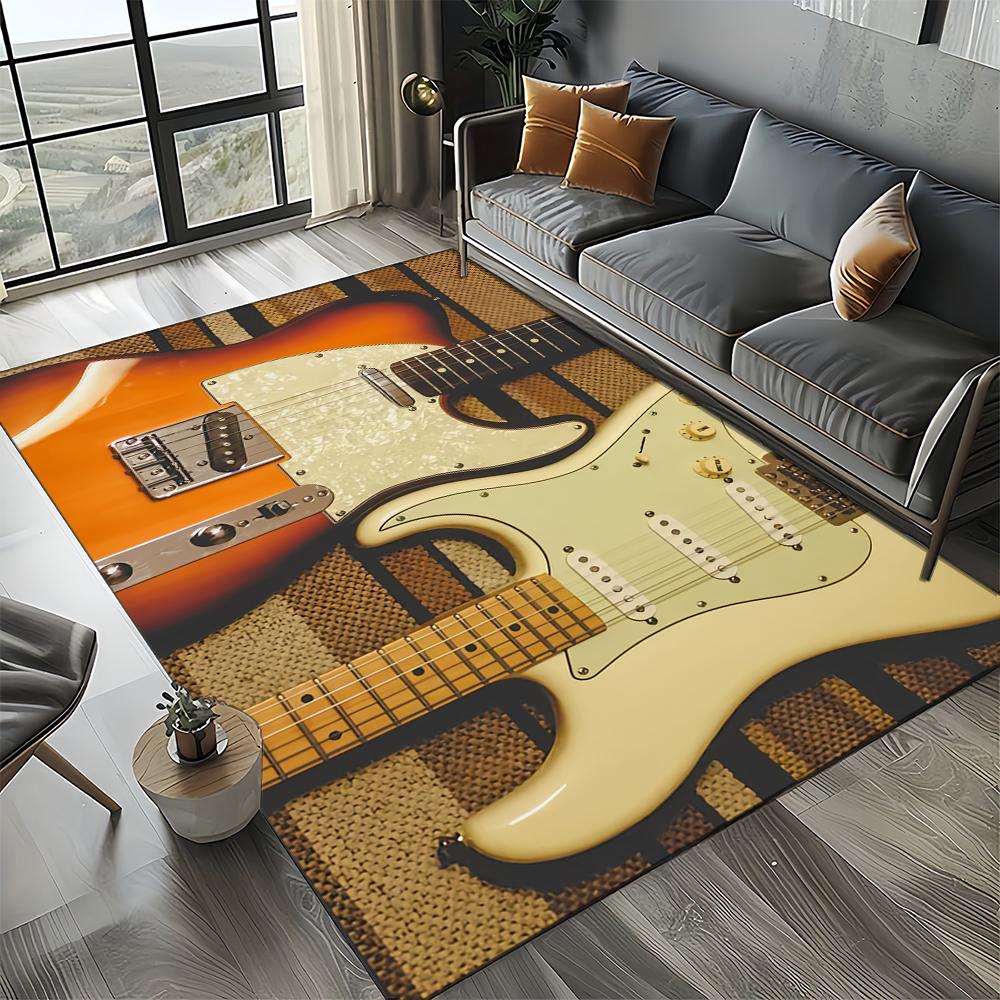 27 Styl Nowy Fender Retro Gitara Instrumenty Muzyka Dywan 3D do Salonu Sypialni Domu Dekoracja Sofy, Antypoślizgowa Mata Podłogowa