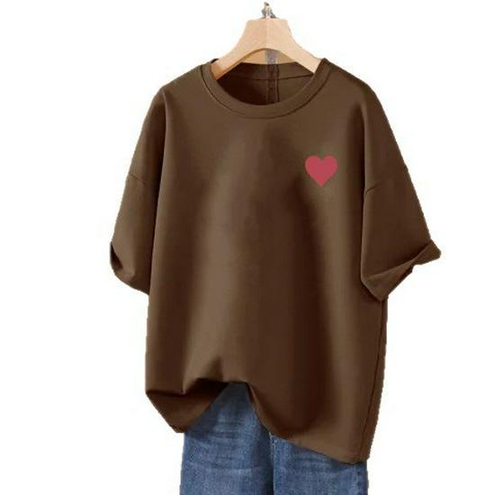 Women's 2026 Summer Heart Print Loose Fit Short Sleeve T-Shirt