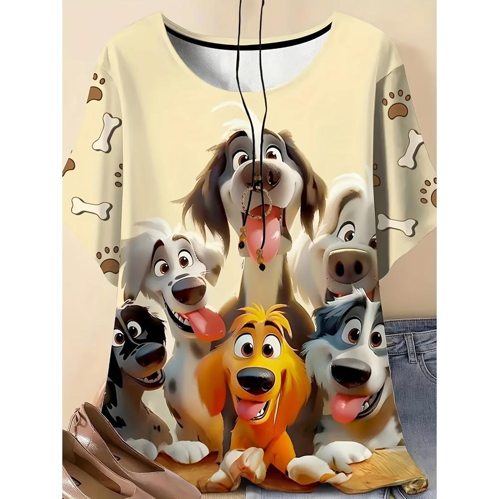 Plus Size Casual Crew Neck Short Sleeve Cat Animal Print T-Shirt - Soft Stretch Polyester Fabric Spring and Summer Womens Relaxed Fit Clothing