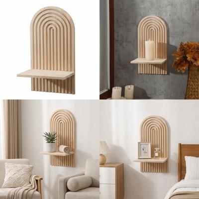 Natural Wood Shelf Wall Decor Bohemian Style Wall-mounted Bohemian Floating Shelves Eco-Friendly Rainbow Wall Candle Holder