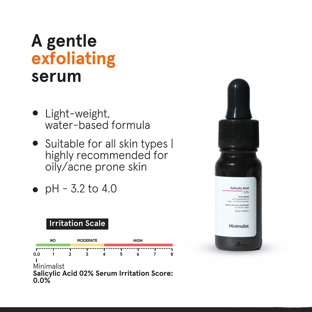 Minimalist 2% Salicylic Acid Anti-Acne Face Serum For All Skin Types | Reduces Blackheads, Excess Oil & Bumpy Texture | 10ml BHA Exfoliant
