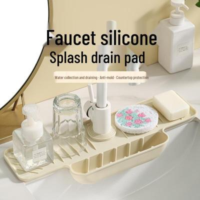 Silicone Faucet Mat & Drain Rack with Hanging Basket for Kitchen Sink