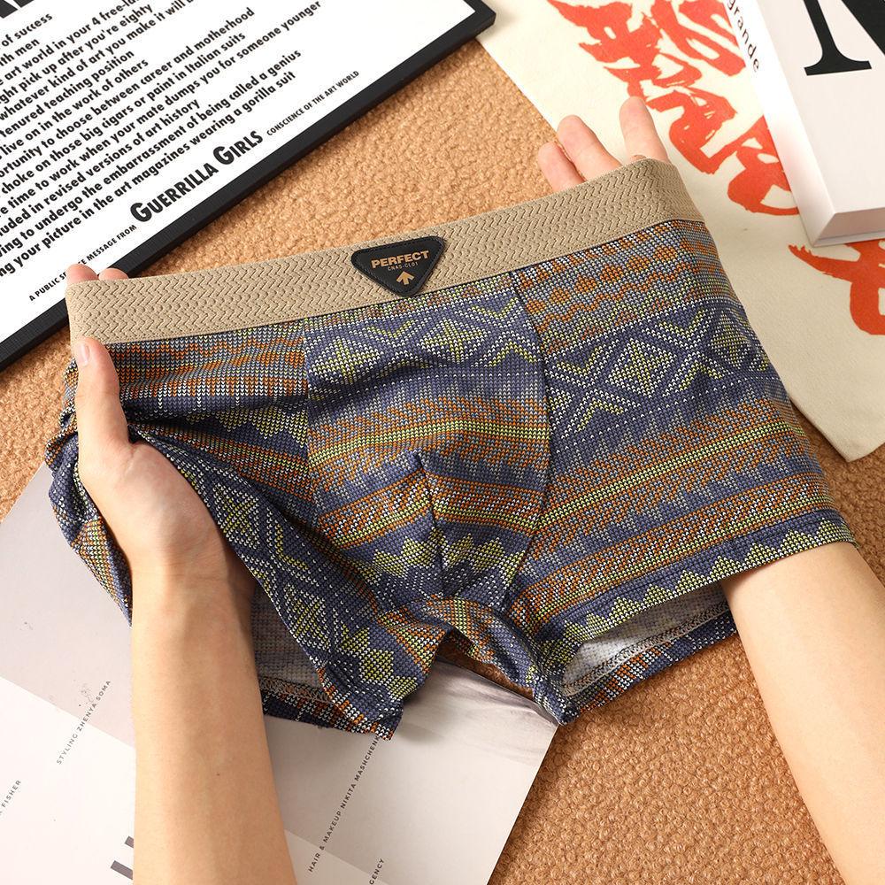 3pcs Summer Trend Breathable Men's Underwear Ethnic Retro Flat Underwear Men's Mid Waist Four Corner Shorts Boxer Brief