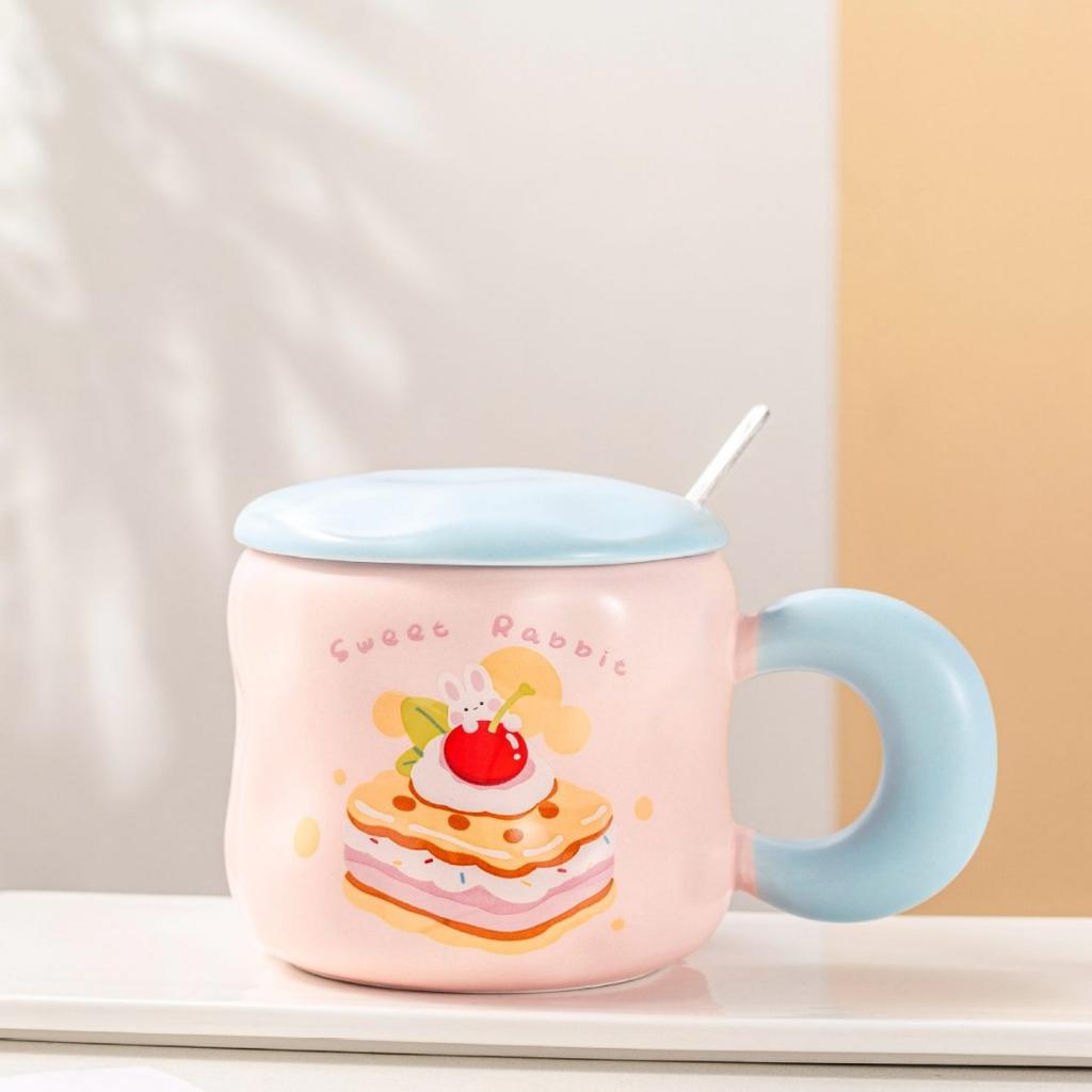 Niche Ceramic Cup  Fat Hand Held Mug  Cute Style Cup  High Value  Spoon  Water Cup  Coffee  Milk Tea Cup