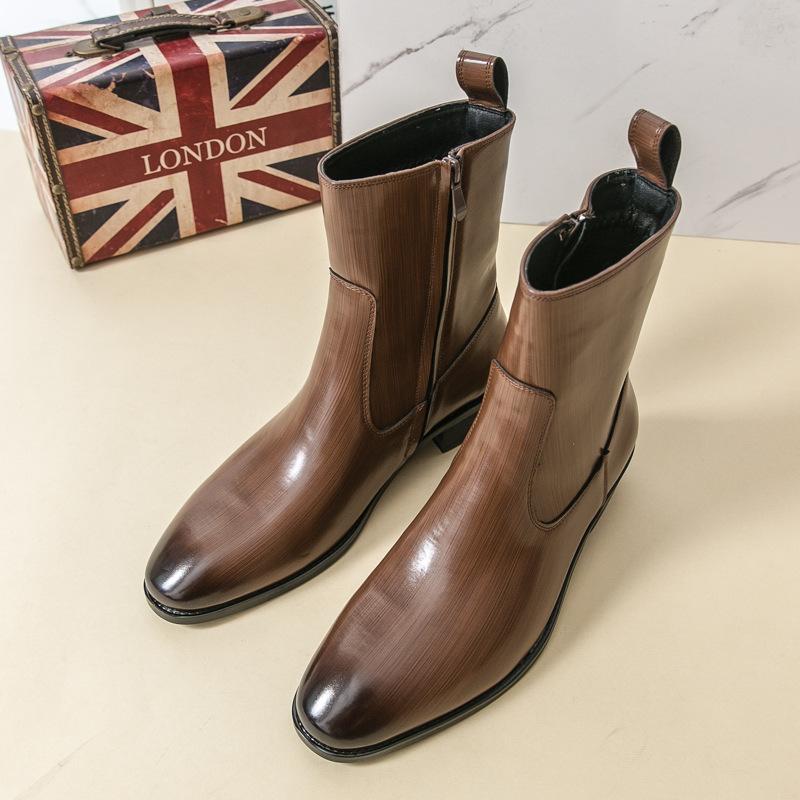 Chelsea boots autumn and winter high-top leather shoes British cigarette boots medium-top Martin boots high-end business short boots 38