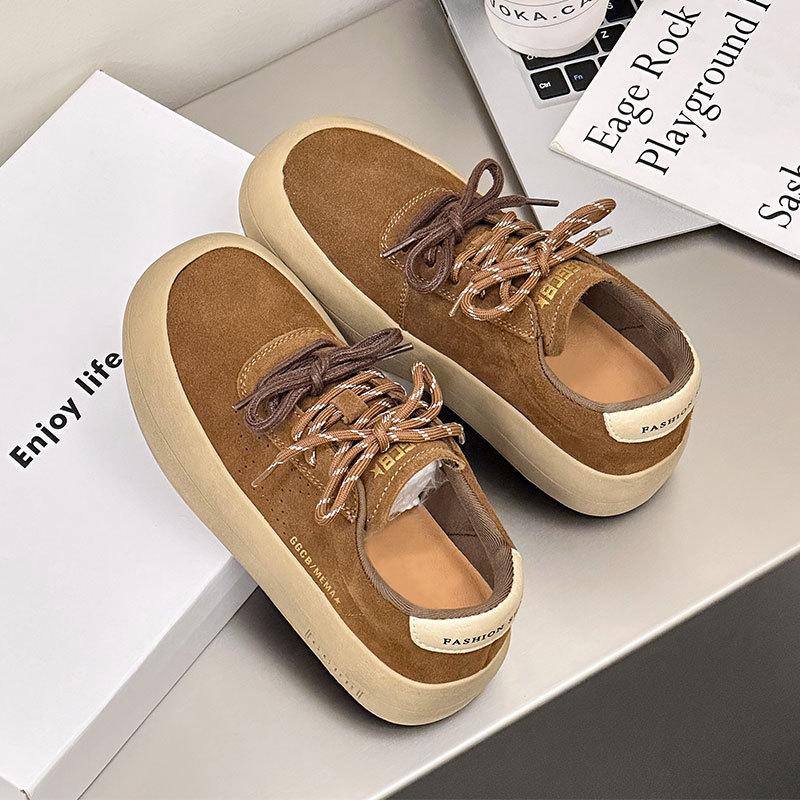 

Maillard frosted leather double shoelaces breadboard shoes women s autumn new thick-soled soft-soled retro versatile little white shoes 35