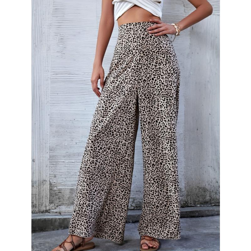 Spring Women's High Waist Trousers Casual Loose Leopard Printed Wide Leg Pants Party Streetwear Autumn Fashion Long Pants Female