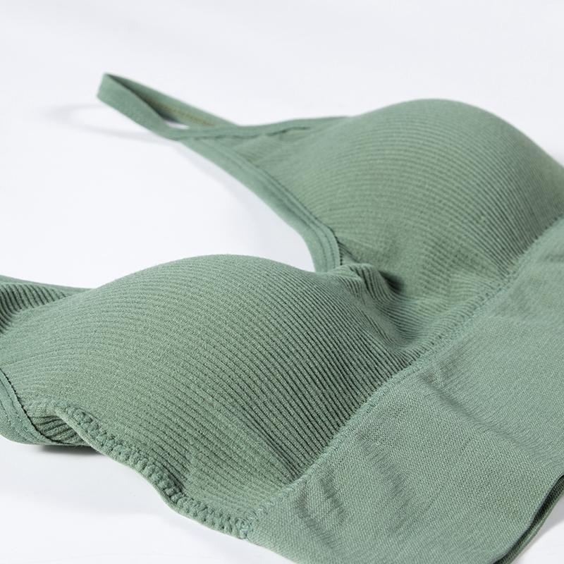 Sömlös väst för kvinnor Underkläder Enfärgad mode randig V-hals Crop Top BH Push Up BH Bekväm topp