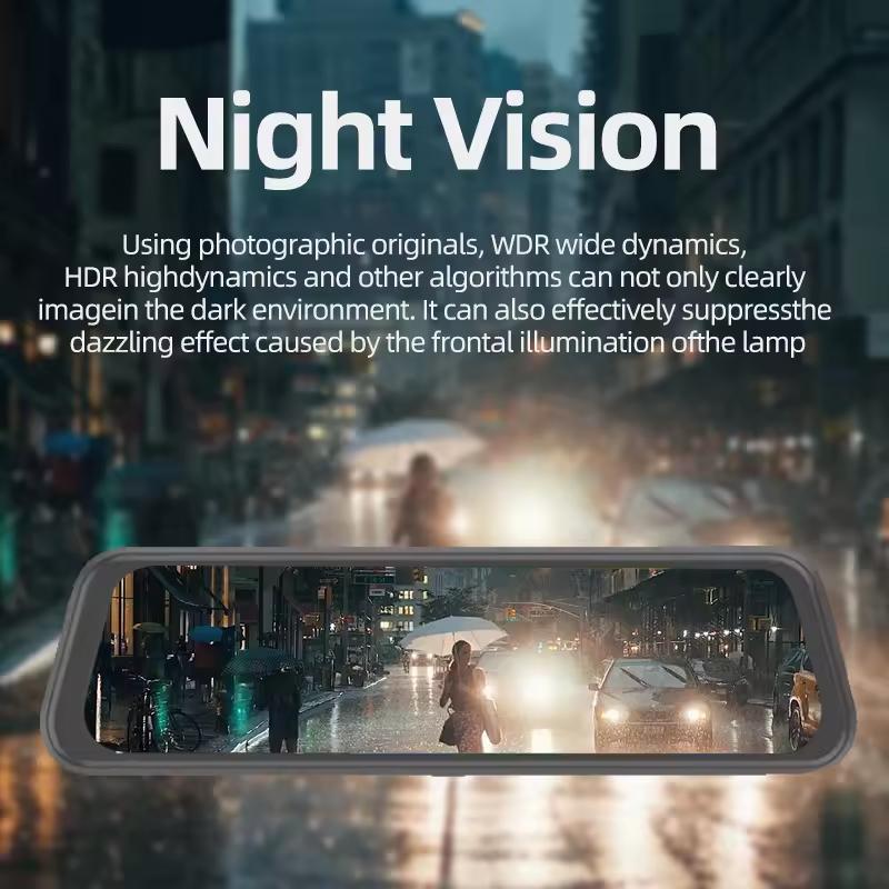 Full HD 1080P Streaming Dash Cam Full Screen Touch 10 Inch Dual Lens 170 Angle Night Vision Wifi App Control Vehicle DVR