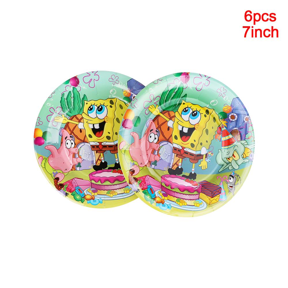 Cartoon SpongeBob Birthday Party Themed Disposable Tableware Balloon Set Party Hat Mask Napkin Horn Banner Backdrop Baby Shower