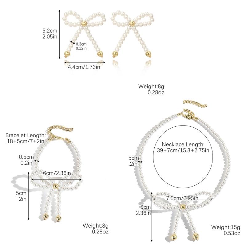 Handmade Butterfly Pendant Jewelry Set Imitation Pearls Beaded Bow Knot Necklace Earrings Bracelet Elegant Accessory