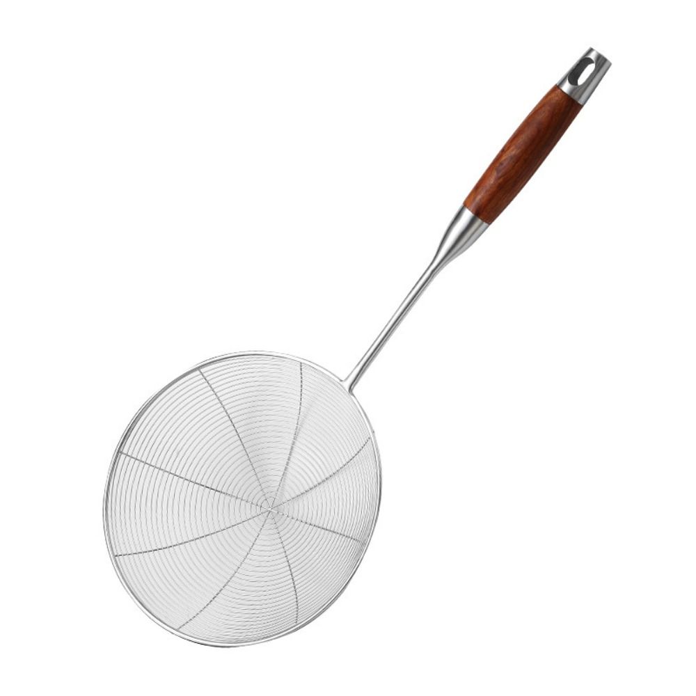 Wooden Handle Mesh Strainer Stainless Steel Foods Sifter Fried Sieve Spoon  For Noodle French Fries