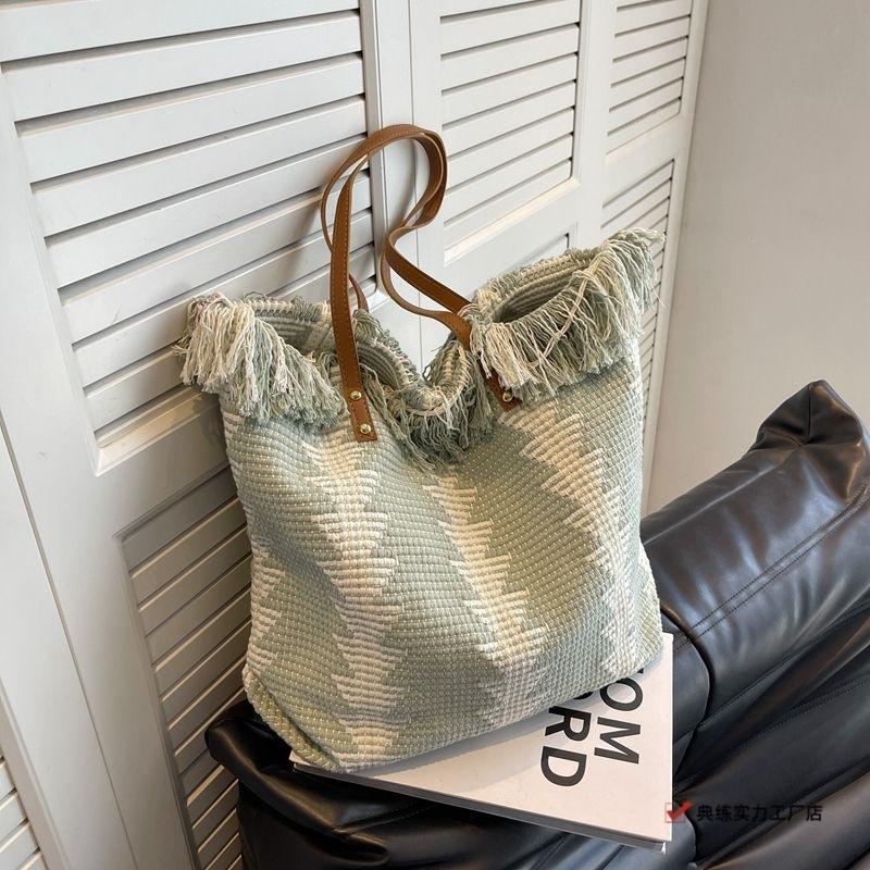 Large Capacity Bag Women's New Trendy Korean Version Fringed Shoulder Versatile Student Class Commuting Canvas Tote Bag