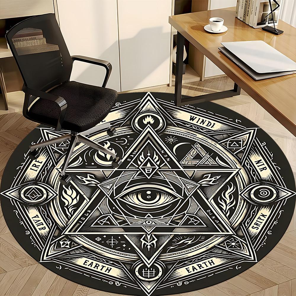 1PC Mystic Symbols Office Round Area Rug, Mat Suitable For Office, Under Office Chairs Bedroom Living Room Home Decor, Room Deco