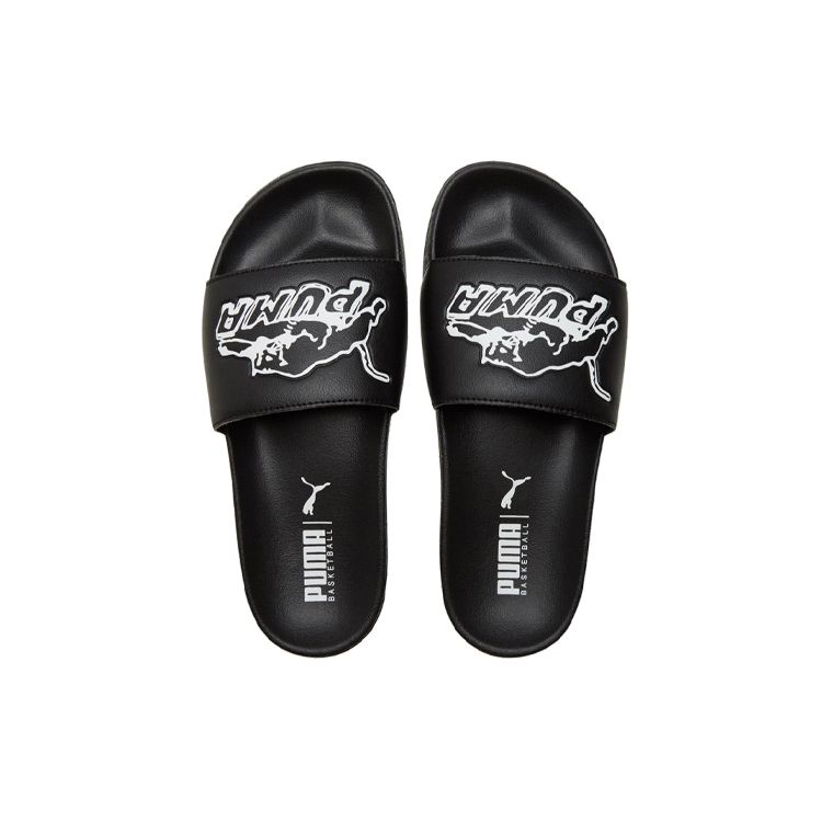 Puma Leadcat Sports Rubber Sole Slide Sandals Unisex Footwear Black White 382501-02