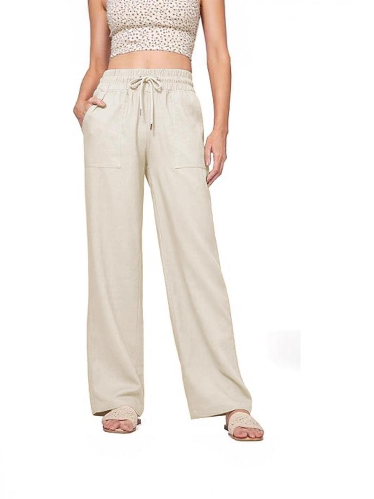 2025 High-Waisted Women's Drawstring Cotton-Linen Wide-Leg Trousers - Casual European-American Style