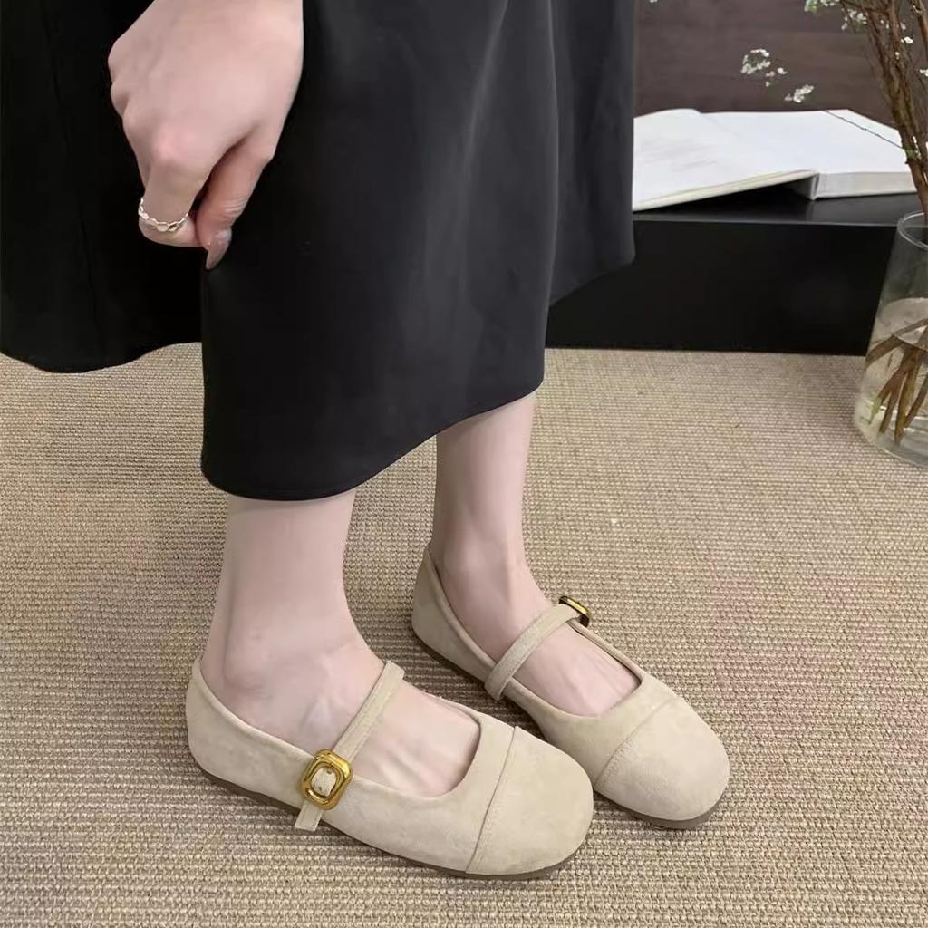 Světle červené jednoduché boty dámské jarní a podzimní nové francouzské retro jemné semišové boty Mary Jane s plochou čepicí