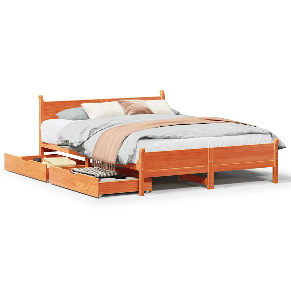 Vidaxl Bed Frame Without Mattress, Waxed Brown, 120X200 Cm, Solid Pine