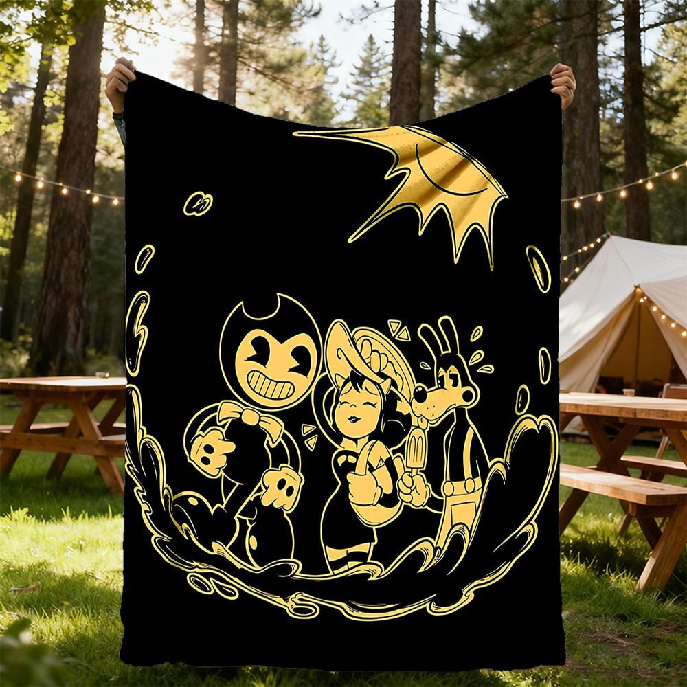 1 Stück Bendy and the Ink Machine Outdoor Flanell-Kuscheldecke - HD-Druck Leichte Weiche Warme Ganzjahresdecke für Sofa, Bett, Reisen, Camping 029