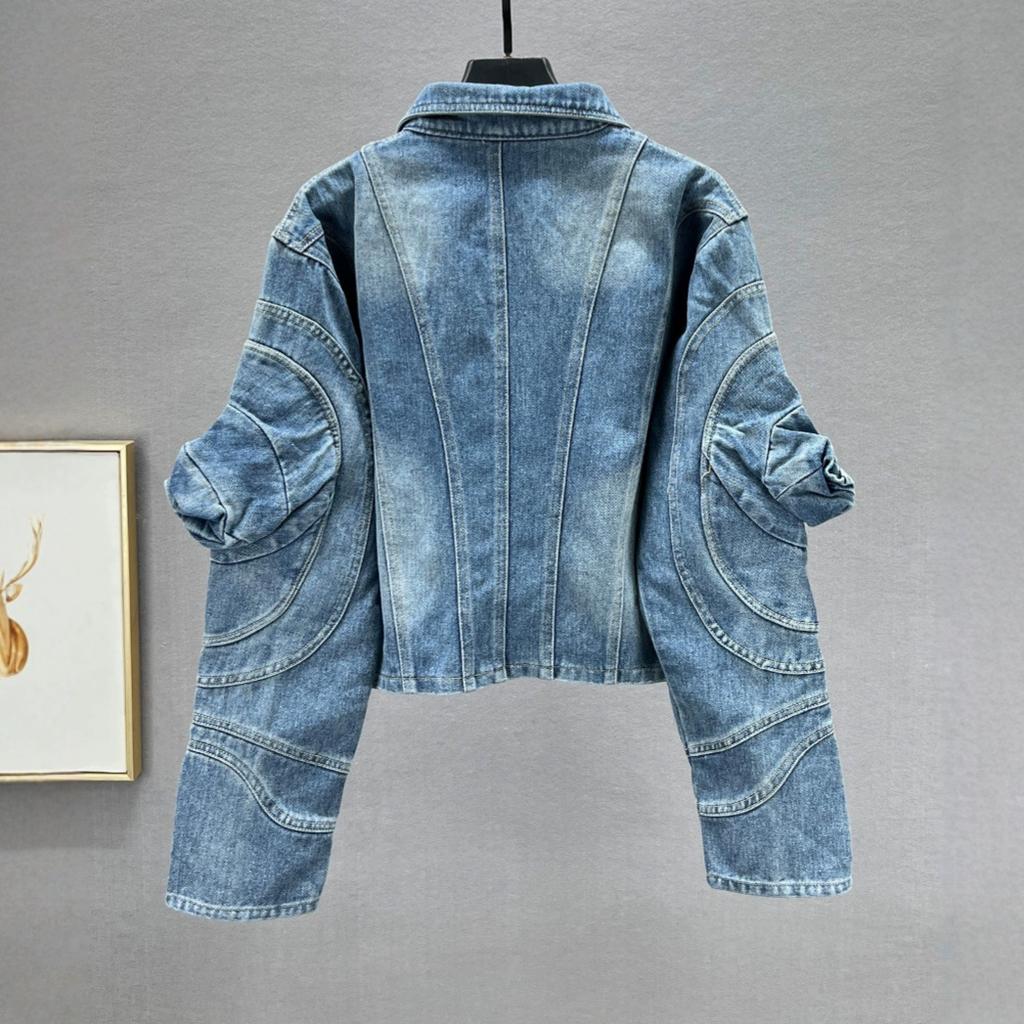 Short Denim Jacket Women's New Autumn Clothing Small Loose and Thin Hong Kong Style Retro Long-sleeved Top Trendy Brand