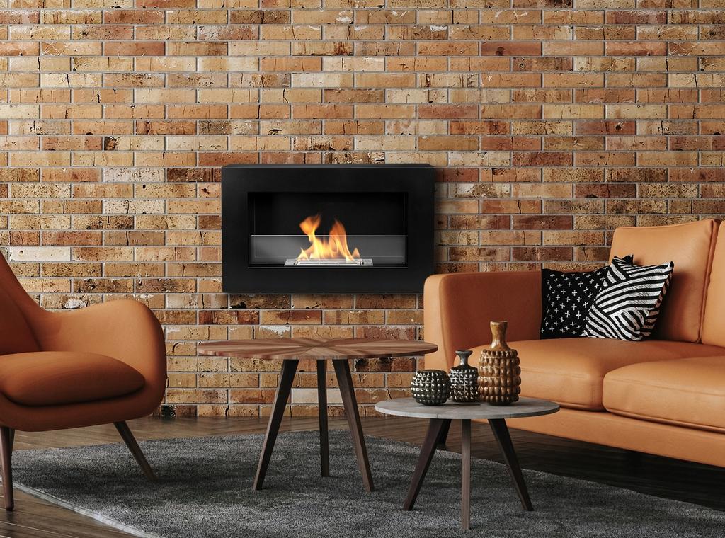 Hanging Bioethanol Fireplace With Glass 65X40X12 Cm Box Flame Regulation Matte Black