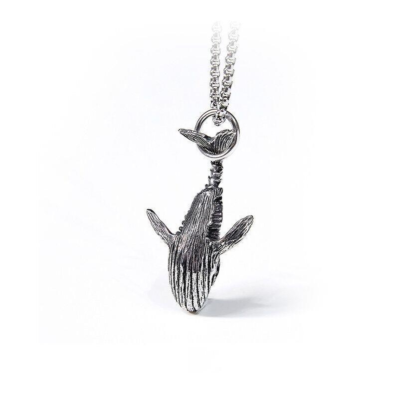 Ocean Vintage Oxidized Black 52HZ Whale Pendant Necklace With Stainless Stell Link Chain For Men Women Love Jewelry