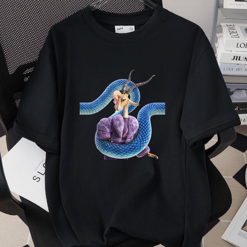 Hot Selling Cartoon Animal Print Pure Cotton T-shirt - 260g, Round Neck, Short Sleeve, Adult