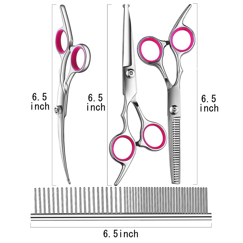 MGOXO Dog Grooming Scissors Professional Trimming Scissors with Safety Rounded Stainless Includes Thinning Straight Curved and Comb for Long and Short
