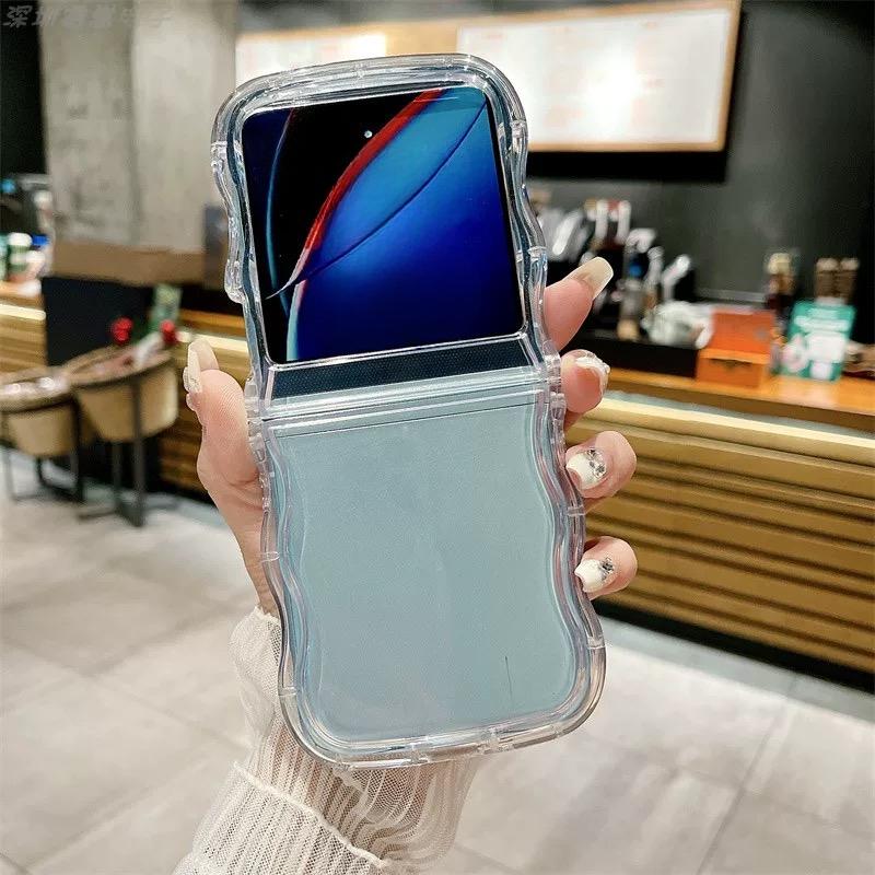 

Transparent Wave Border Slim Case for Samsung Galaxy Z Flip 7 6 5 4 3 flip7 Clear Curly Ultra Thin Shockproof Soft TPU Cover Galaxy Z Flip4