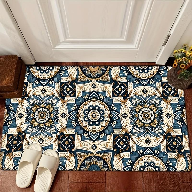 Moroccan vintage pattern theme Flannel-printed floor mats has a non-slip function is suitable entrances bathroom welcome carpets