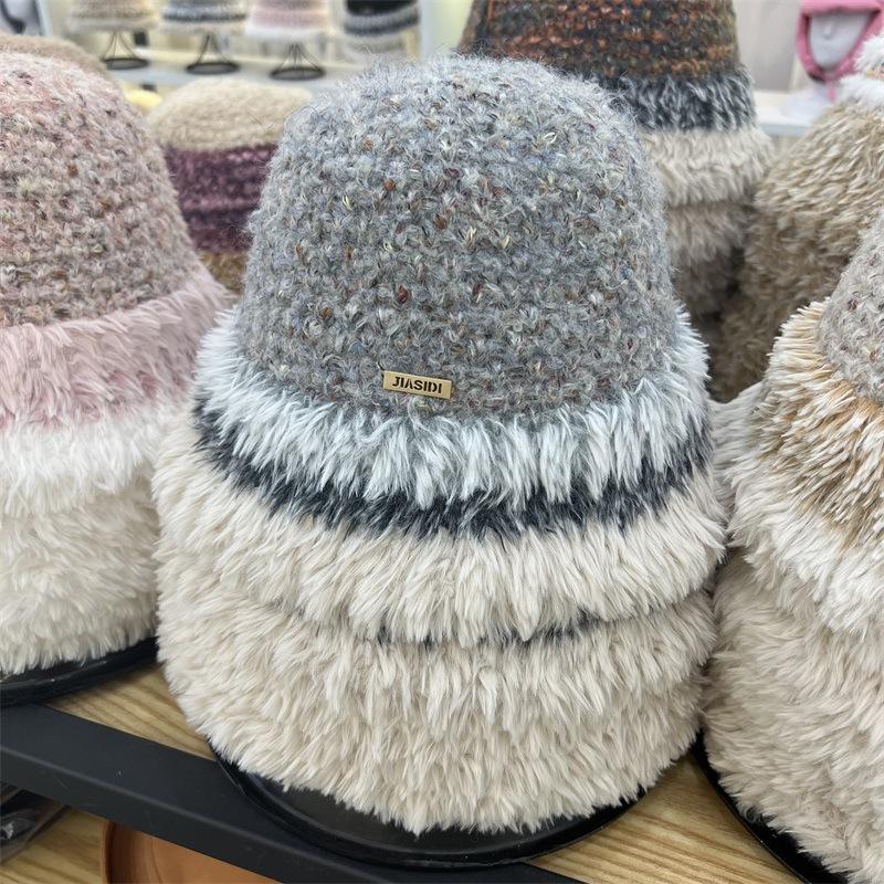 Plush Knitted New Autumn and Winter Striped Thickened Fisherman's Hat Children's Ear Protection Cold Personalized Bucket Hat Tide