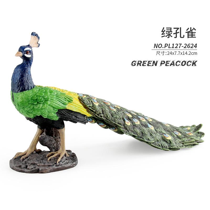 Simulation Animal Peacock Model Blue-Green-White Peacock Static Decorative Desktop Ornament Toy