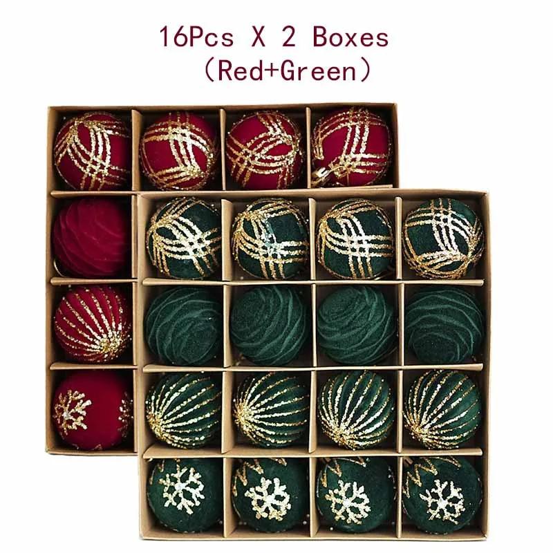 24pcs Wine Red Christmas Ball Ornaments Flocking Christmas Tree Party Decoration New Year Christmas Spheres Pendant Balls