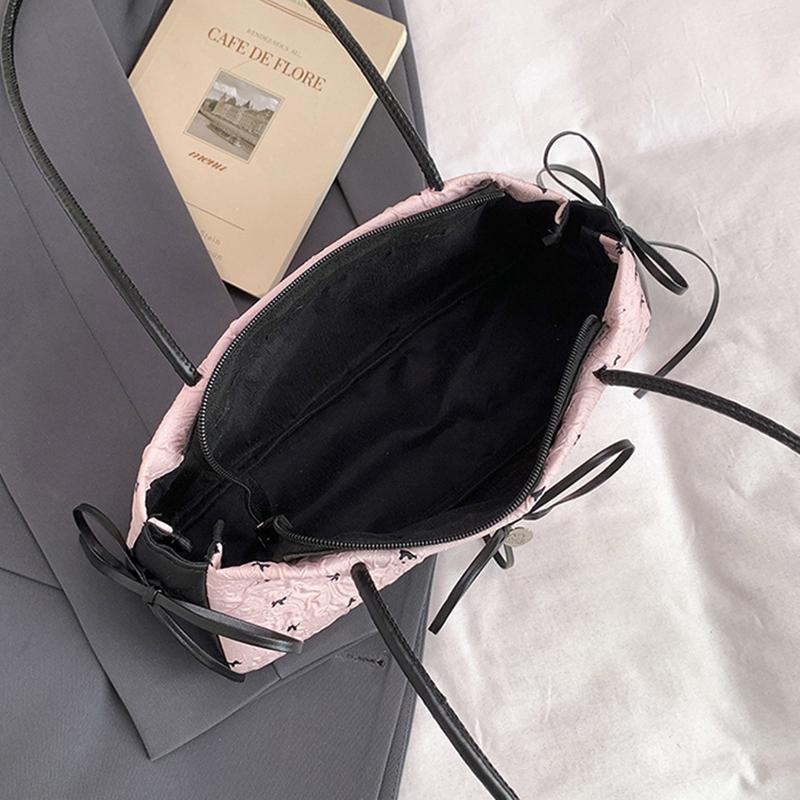 Fashion Bow Ribbon Shoulder Bag Daily Casual Commuting Bowknot Print Underarm Bag Sweet Women's Small Handbag