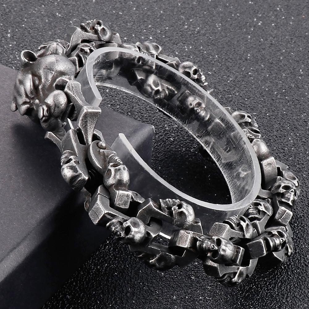 Punk Leopard Head Man Bracelet for Men Stainless Steel 18MM Widith Skull Link Men's Bracelets Halloween BikerGothic Jewelry 24CM