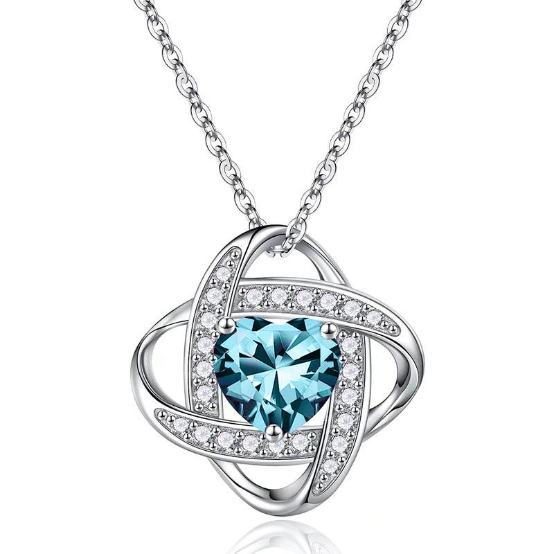 Blue Heart Crystal Pendant Necklace for Women, Interwoven Star Design Necklace, Romantic Sparkling Jewelry Gift