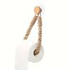 1pc Rustic Hemp Rope Paper Towel Holder Solid Wood Construction Space-Saving Storage for Face Towels.