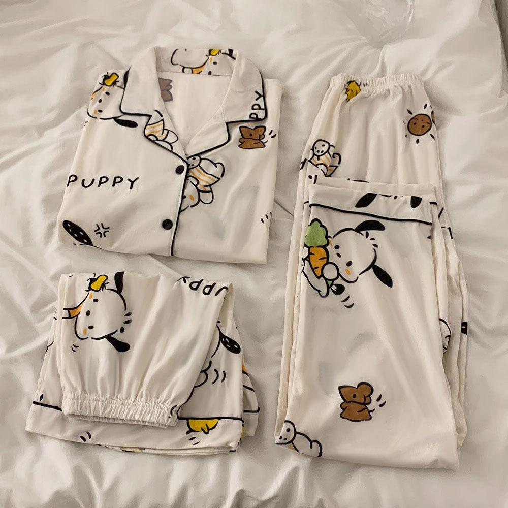 

Pacha dog three-piece pajamas women s summer thin loose short-sleeved cotton cute Internet celebrity loungewear Female m