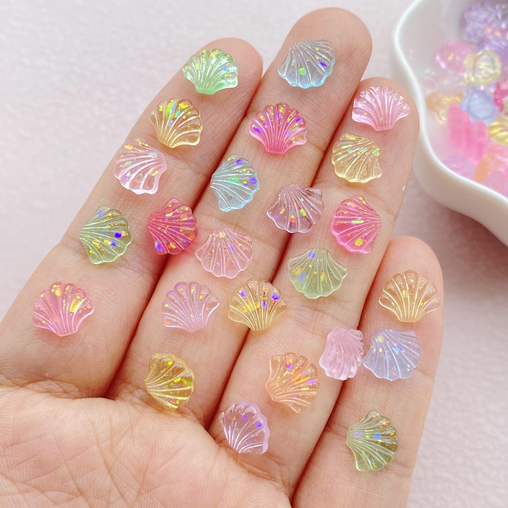 100Pcs New Cute Resin Small Shining Seashells Flat Back Ornament Jewelry Making Manicure Hairwear Accessories