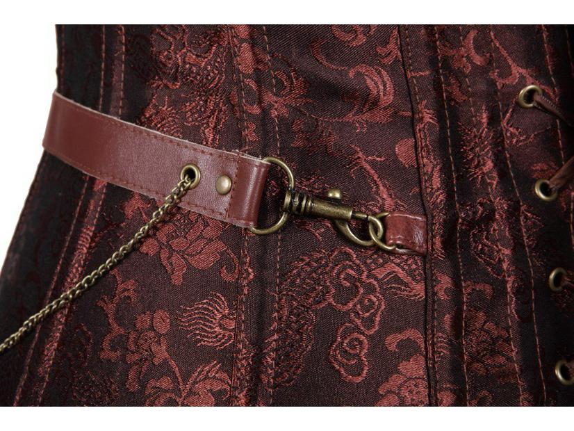 Victorian Black Brown Leather Corset with Halter Belt