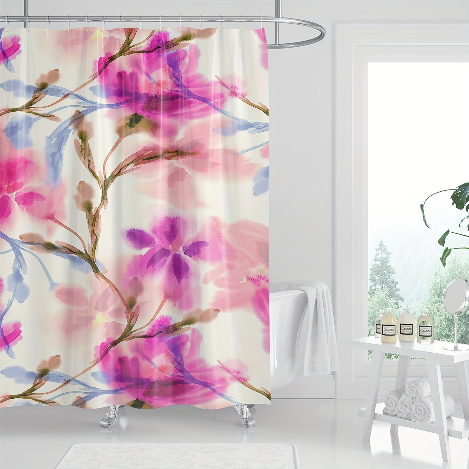 

1Pc Vibrant Floral & Green Leaf Print Shower Curtain - Polyester, Machine Washable, All-Season Use, Design With Colorful Flowers W60H190(CM)-1 Pcs