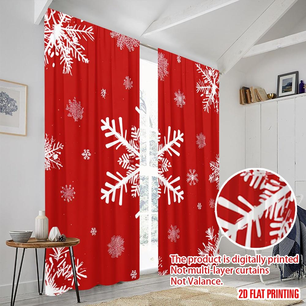 2 Stück, 2D-Flachdruck Lichtfilternde Vorhänge Große Schneeflocke Vielseitiger Stoff (ohne Stange) Dekorationen für den Innenbereich zum Wohnen