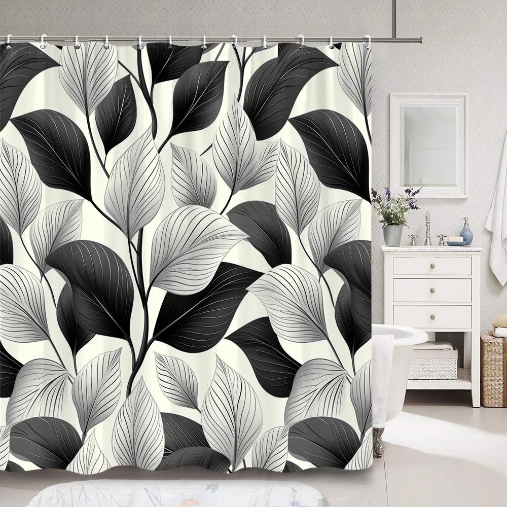 Zasłona prysznicowa w kształcie liścia Prosta, nowoczesna, kolorowa, z poliestru, zasłona prysznicowa z motywem liści, dekoracja łazienki z haczykami, akcesoria łazienkowe