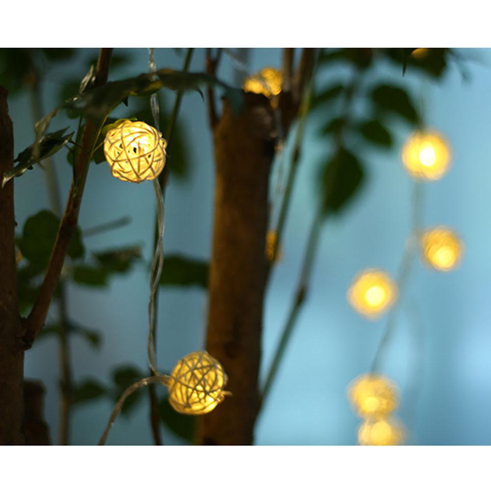 20 LED Lampki sznurkowe z kul rattanowych Romantyczne dekoracyjne lampki wróżkowe na zewnątrz wewnątrz