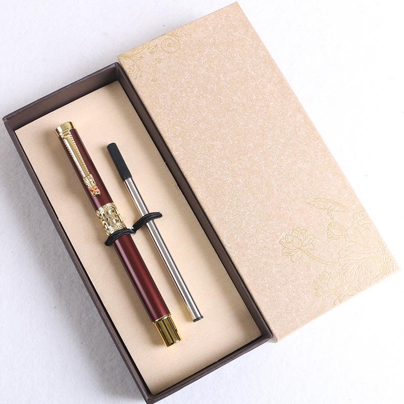 Signature Pen Red Metal Creative Hollow Black Business Fountain Pen Blue Orb Pen Gift Box Set Can Be Ordered.