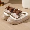Lolita Bow Cotton Slippers Winter Shoes Women External Wear Non Slip Warm Home Cotton Shoes Thick Sole Comfort Zapatos De Mujer