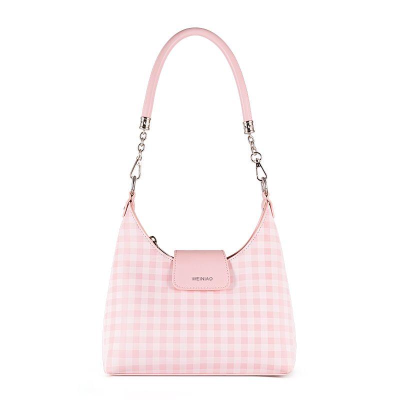 

2025 New Pink Plaid Shoulder Bag Versitile Fashion Underarm Bag High Sense Leisure Class Commuter Bag Daily Pink